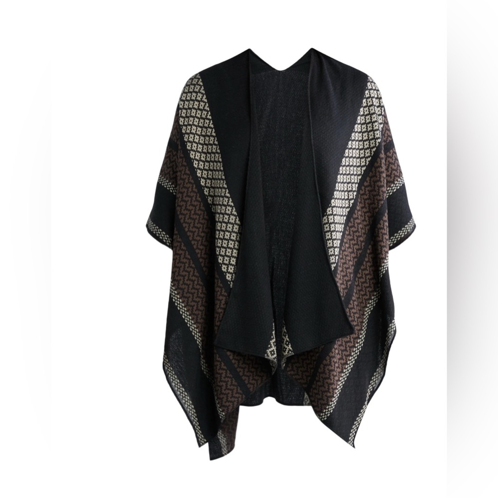 Women's Black and Brown Patterned Shawl ✨NWT✨